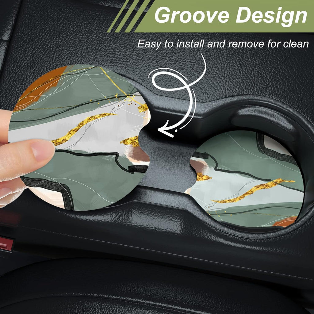 Nipichsha Car Cup Holder Coasters, Car Coasters for Cup Holders, 2 Pack Anti Slip Insert Coaster, Rubber Car Cup Mat with A Finger Notch, Cute Car Interior Accessories for Women Men(Abstract Line Art)