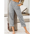 Pure color cotton and linen fashion loose high waist trouser