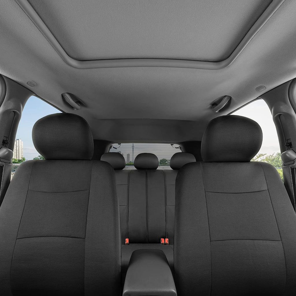 BDK PolyPro Seat Covers Full Set in Solid Black – Front and Rear Split Bench Covers, Easy to Install for Auto Trucks Van SUV Car