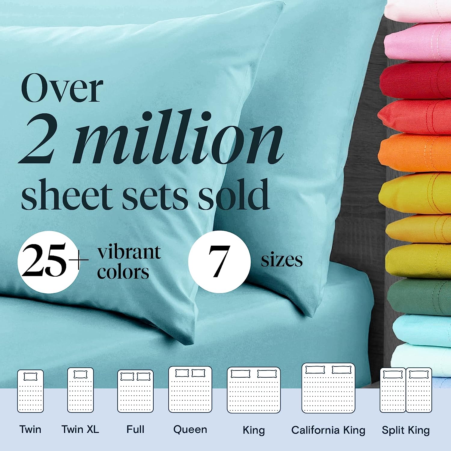 LuxClub 7 PC Split King Sheet Set Bamboo Sheets Deep Pockets 18" Eco Friendly Wrinkle Free Cooling Sheets Machine Washable Hotel Bedding Silky Soft - Aqua Split King