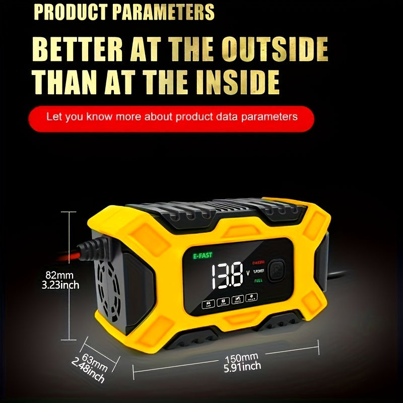 12V 6 Amp Intelligent Automatic Battery Charger/Maintainer With LCD Screen, Impulse Repair &amp; Summer/Winter Modes
