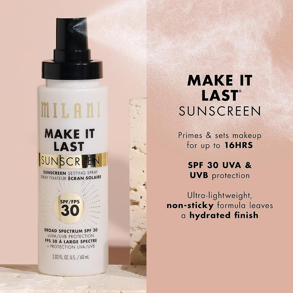 Milani Make It Last Sunscreen Setting Spray with SPF30 - Makeup Primer and Sunscreen, Long Lasting Finishing