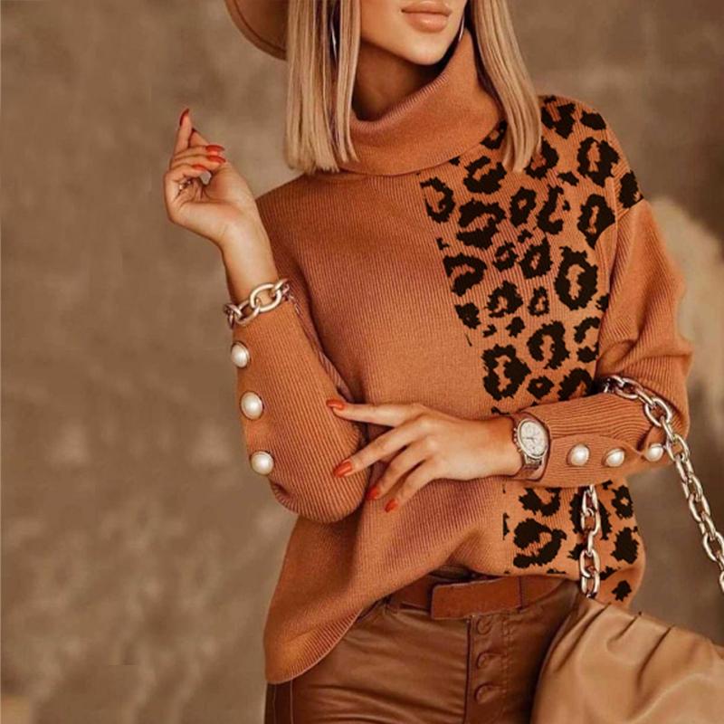Fashion Color Block Turtle Neck Sweater Women