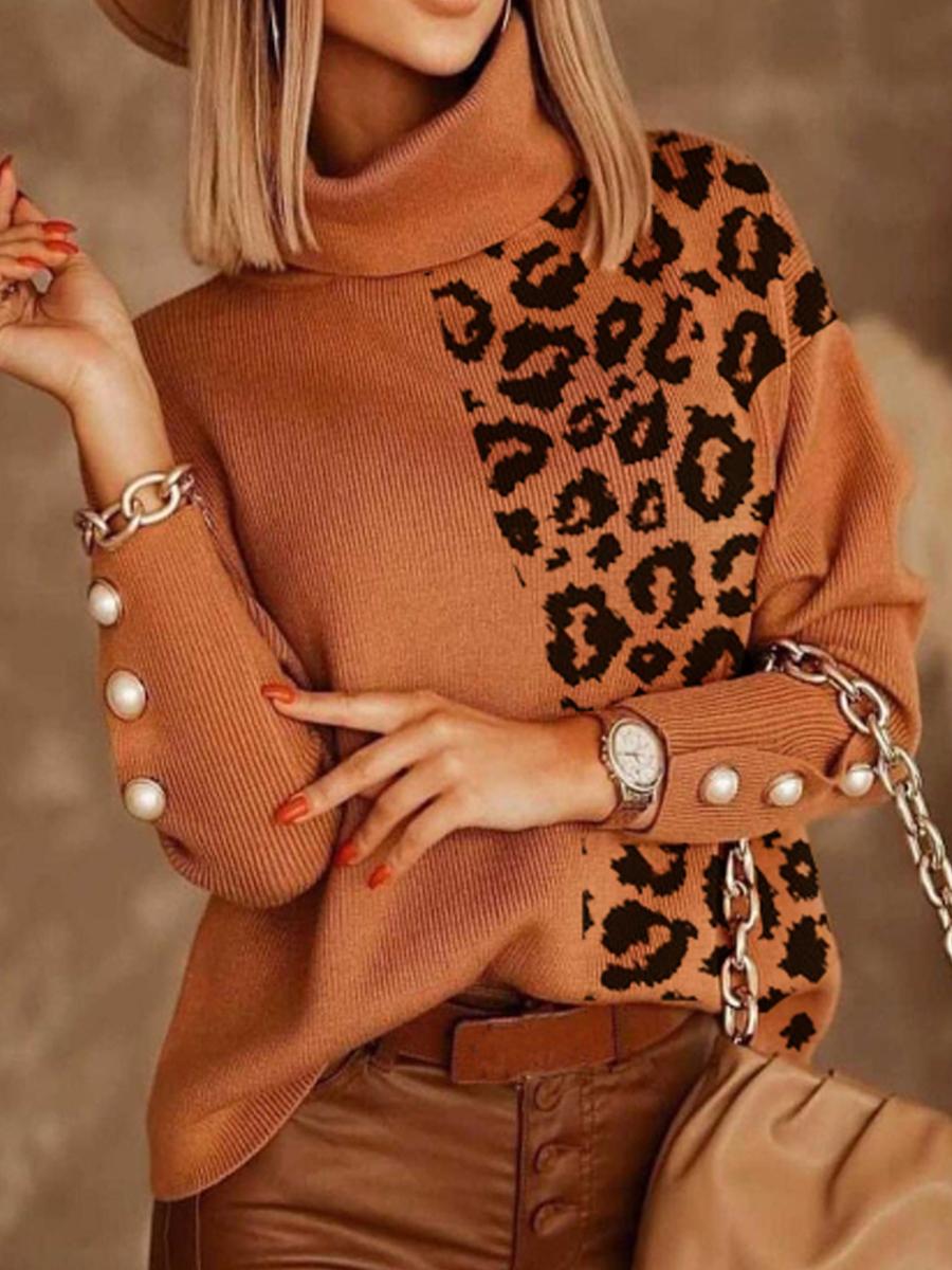 Fashion Color Block Turtle Neck Sweater Women