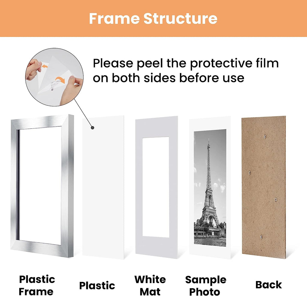 upsimples 8x12 Picture Frame Set of 5, Display Pictures 6x8 with Mat or 8x12 Without Mat, Wall Gallery Photo Frames, Silver