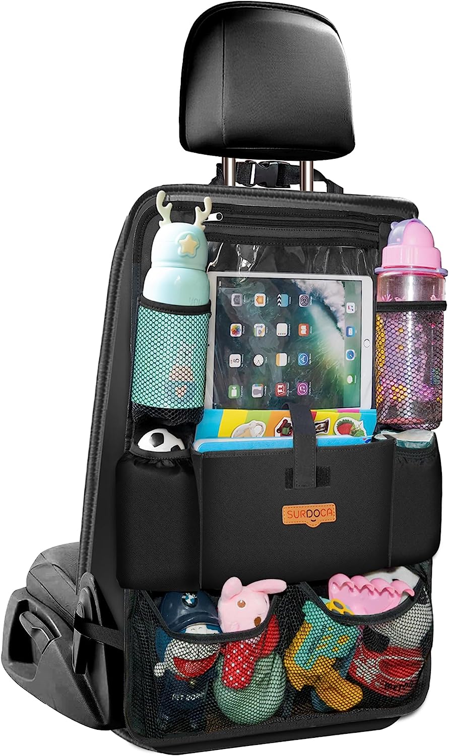 SURDOCA Car Organizers and Storage, Upgraded Car Seat Organizer with 11-inch Touch Screen Tablet Holder, Backseat Car Organizer with 9 Pockets, Car Seat Protector Road Trip Essentials for Kids, 1 Pack