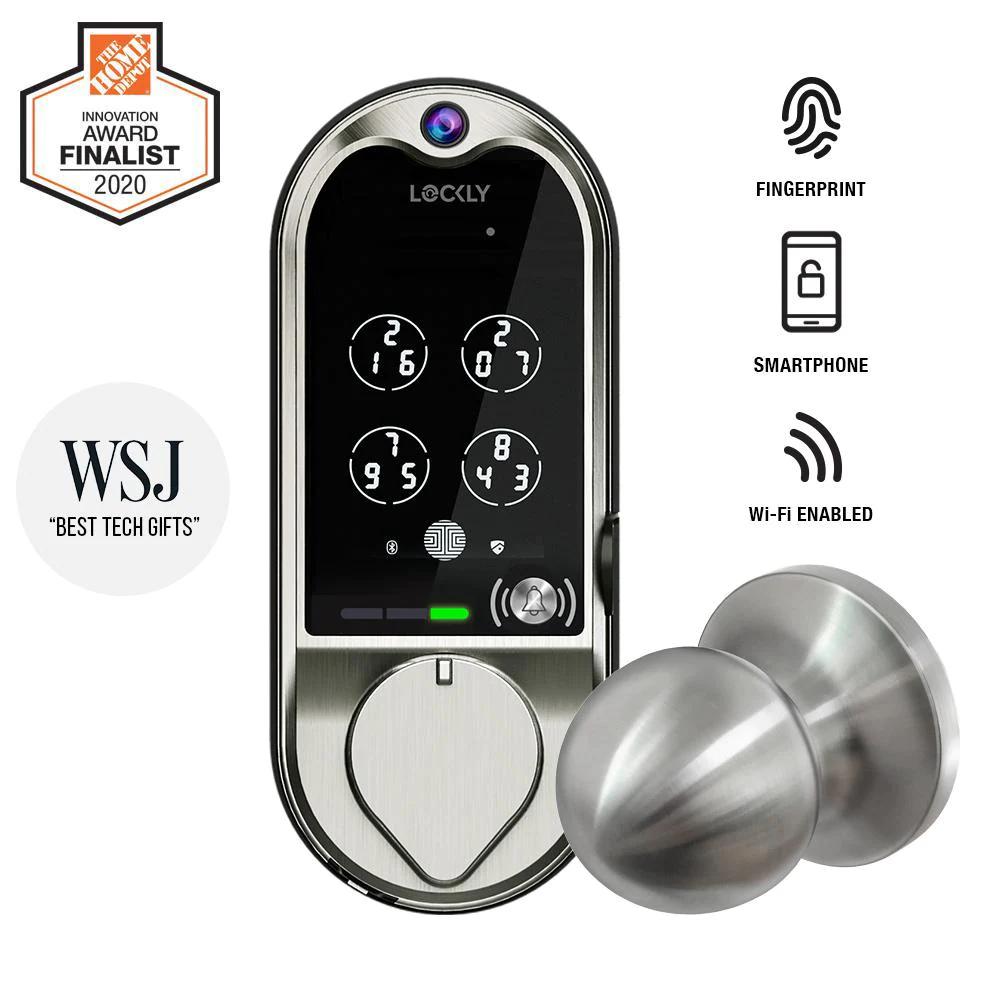Vision Single Cylinder Smart Deadbolt Lock and Integrated Video Doorbell Satin Nickel with Knob Handle