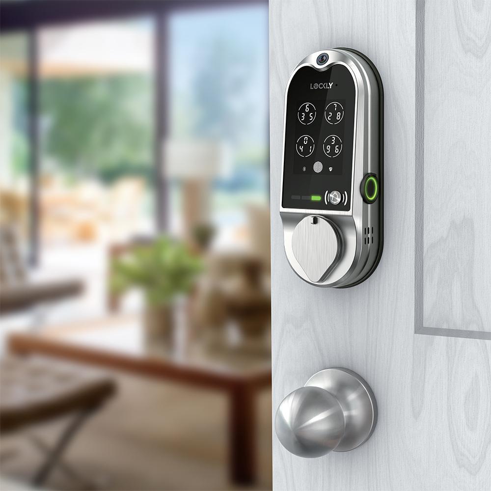 Vision Single Cylinder Smart Deadbolt Lock and Integrated Video Doorbell Satin Nickel with Knob Handle