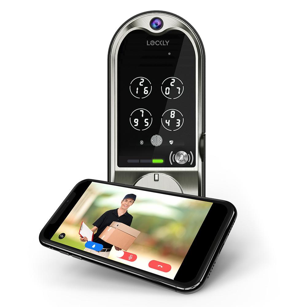 Vision Single Cylinder Smart Deadbolt Lock and Integrated Video Doorbell Satin Nickel with Knob Handle