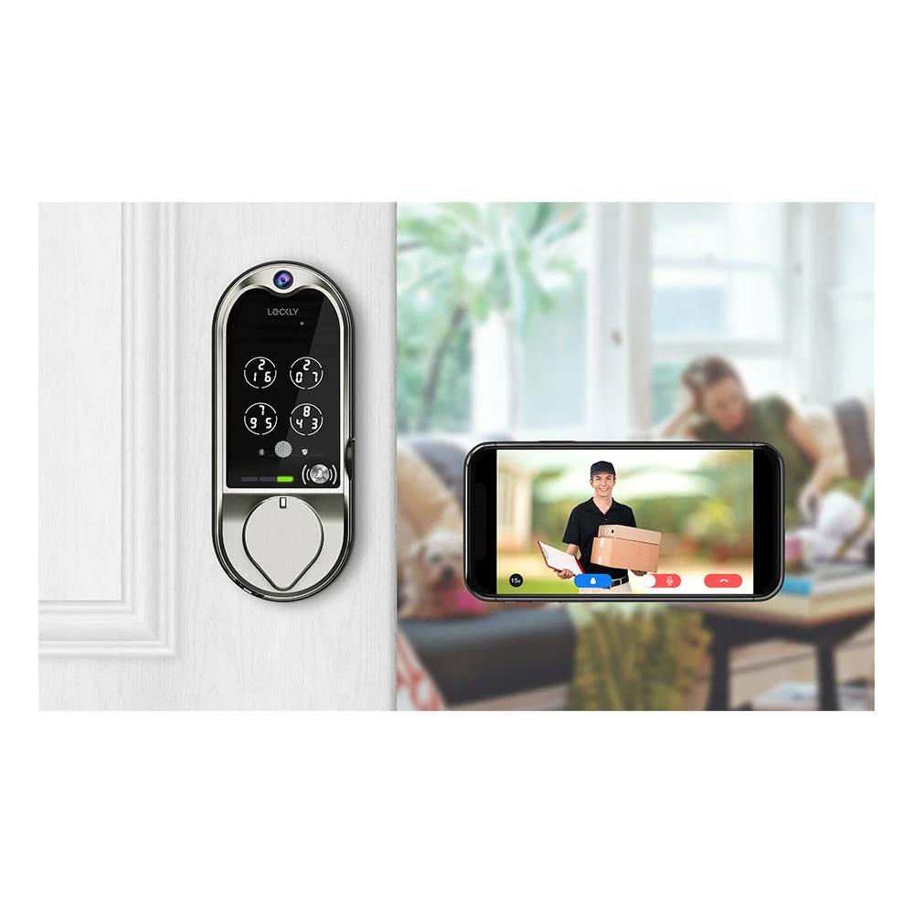Vision Single Cylinder Smart Deadbolt Lock and Integrated Video Doorbell Satin Nickel with Knob Handle