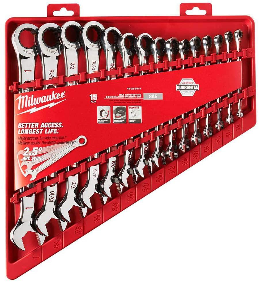Milwaukee Electric Tools MLW48-22-9416 Ratcheting Combination Wrench Set - SAE