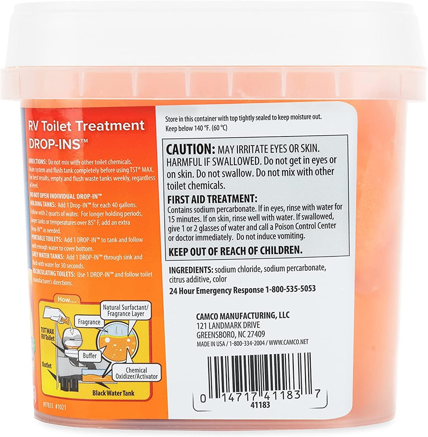 Camco TST MAX RV Toilet Treatment Drop-INs | Control Unwanted Odors and Break Down Waste | Septic Tank Safe | Orange Scent | (41183)