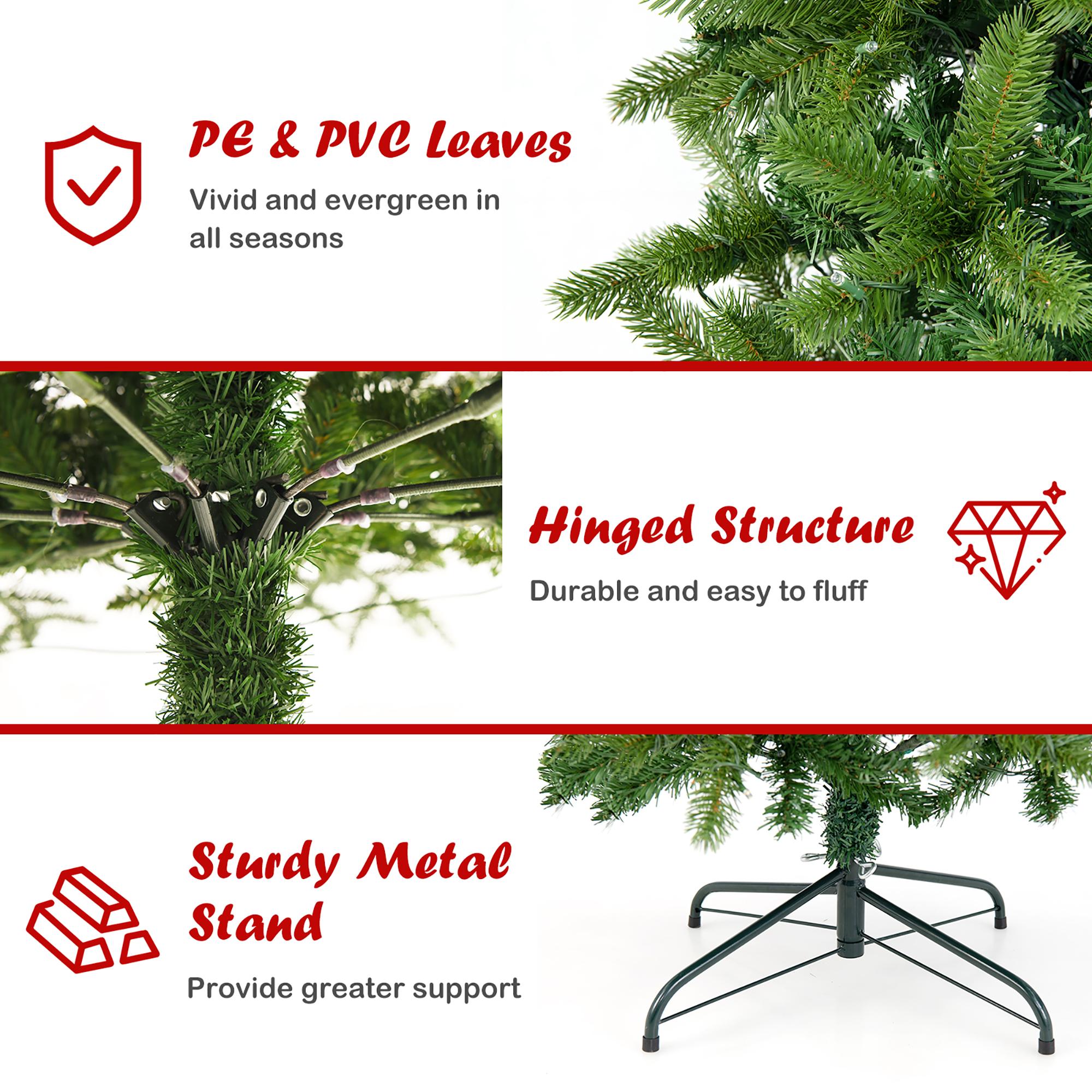 Gymax 6FT Hinged Pre-lit Christmas Slim Pencil Tree w/ 10 Lighting Modes &amp; 648 Tips
