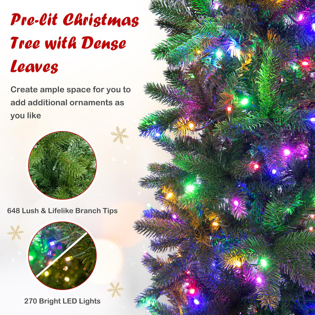 Gymax 6FT Hinged Pre-lit Christmas Slim Pencil Tree w/ 10 Lighting Modes &amp; 648 Tips