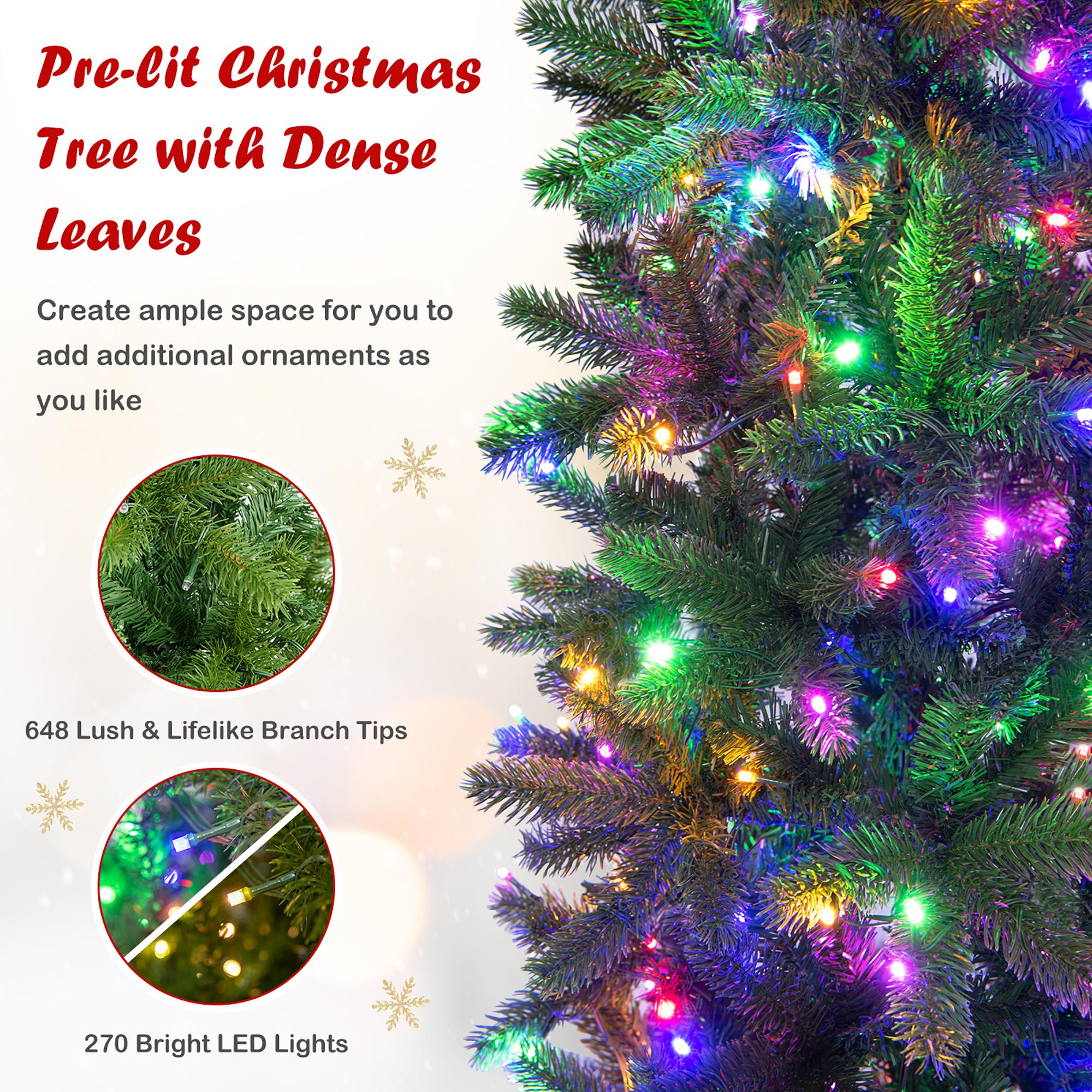 Gymax 6FT Hinged Pre-lit Christmas Slim Pencil Tree w/ 10 Lighting Modes &amp; 648 Tips