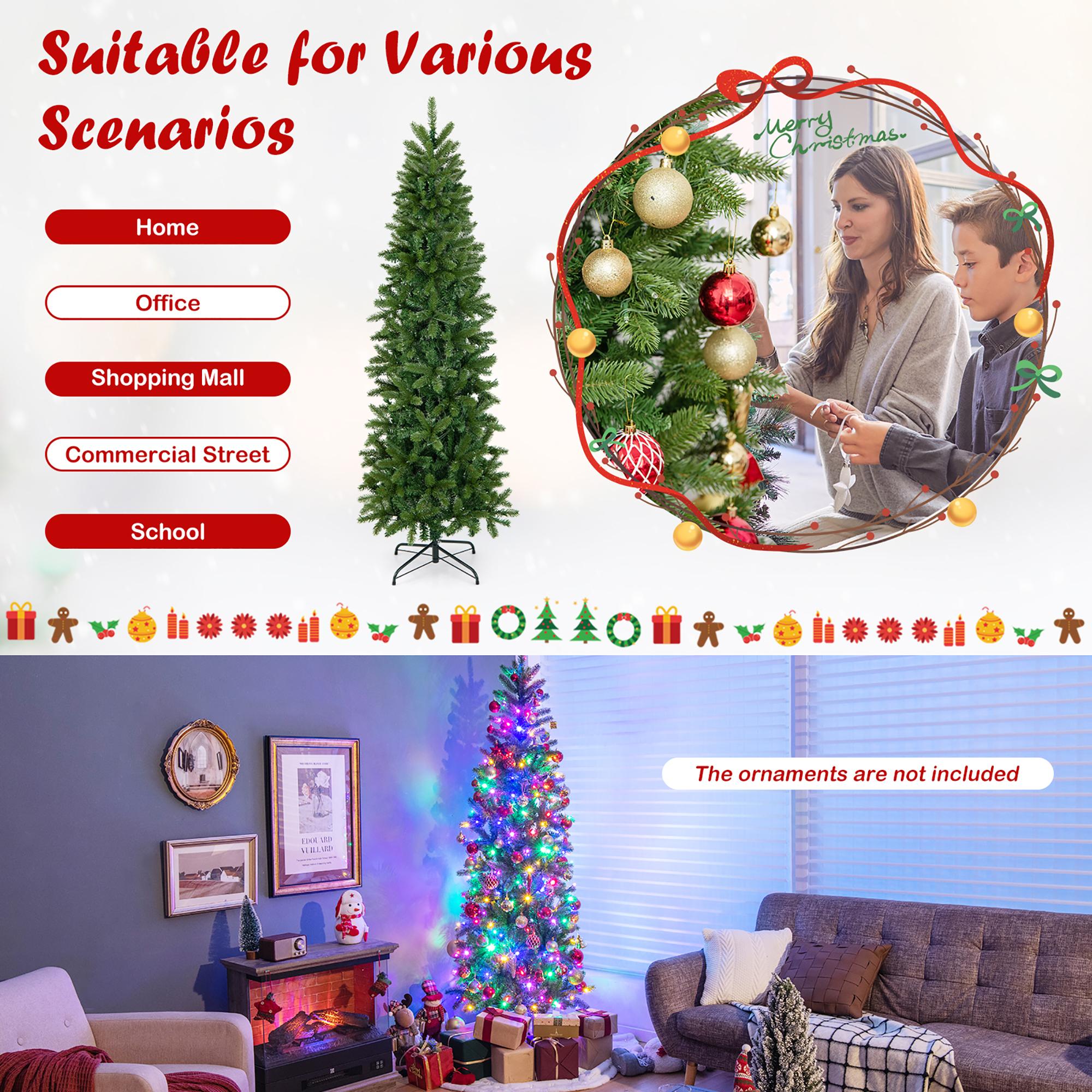 Gymax 6FT Hinged Pre-lit Christmas Slim Pencil Tree w/ 10 Lighting Modes &amp; 648 Tips