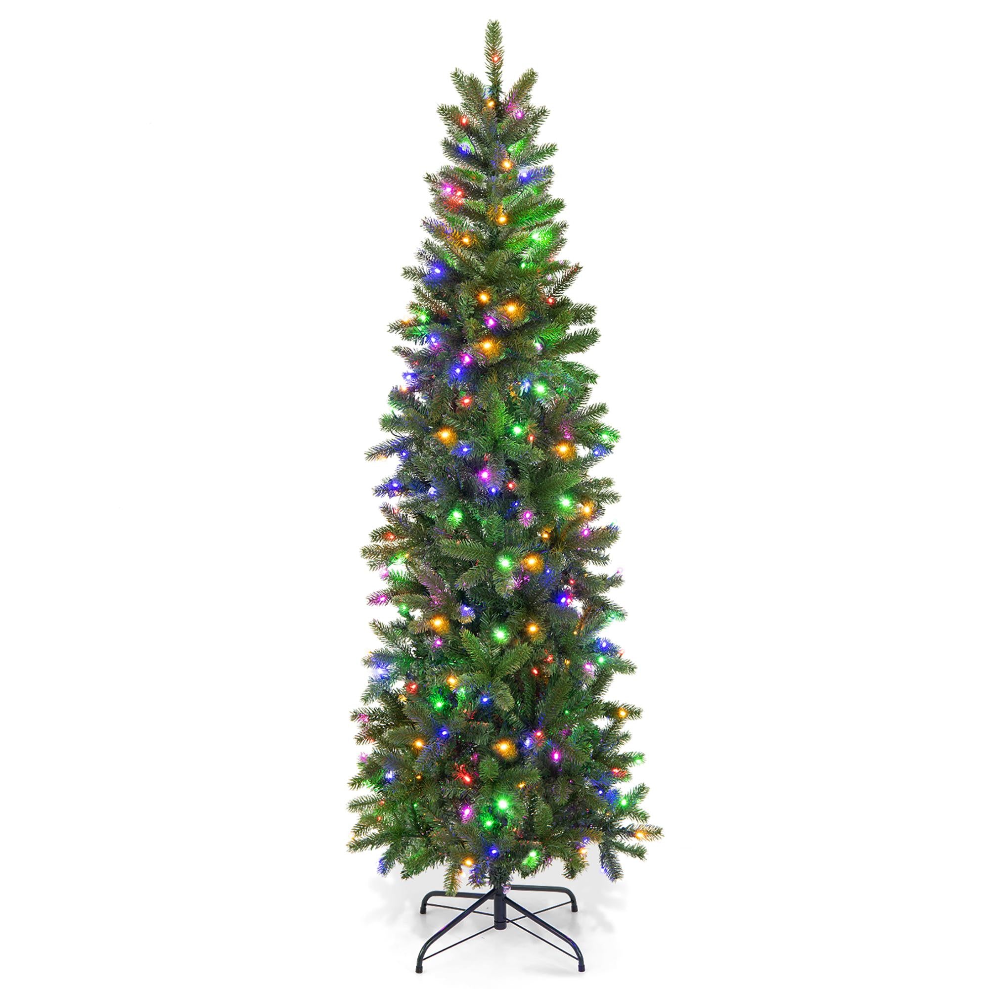 Gymax 6FT Hinged Pre-lit Christmas Slim Pencil Tree w/ 10 Lighting Modes &amp; 648 Tips