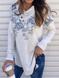 Floral Print V-neck Casual Long-sleeved T-shirt
