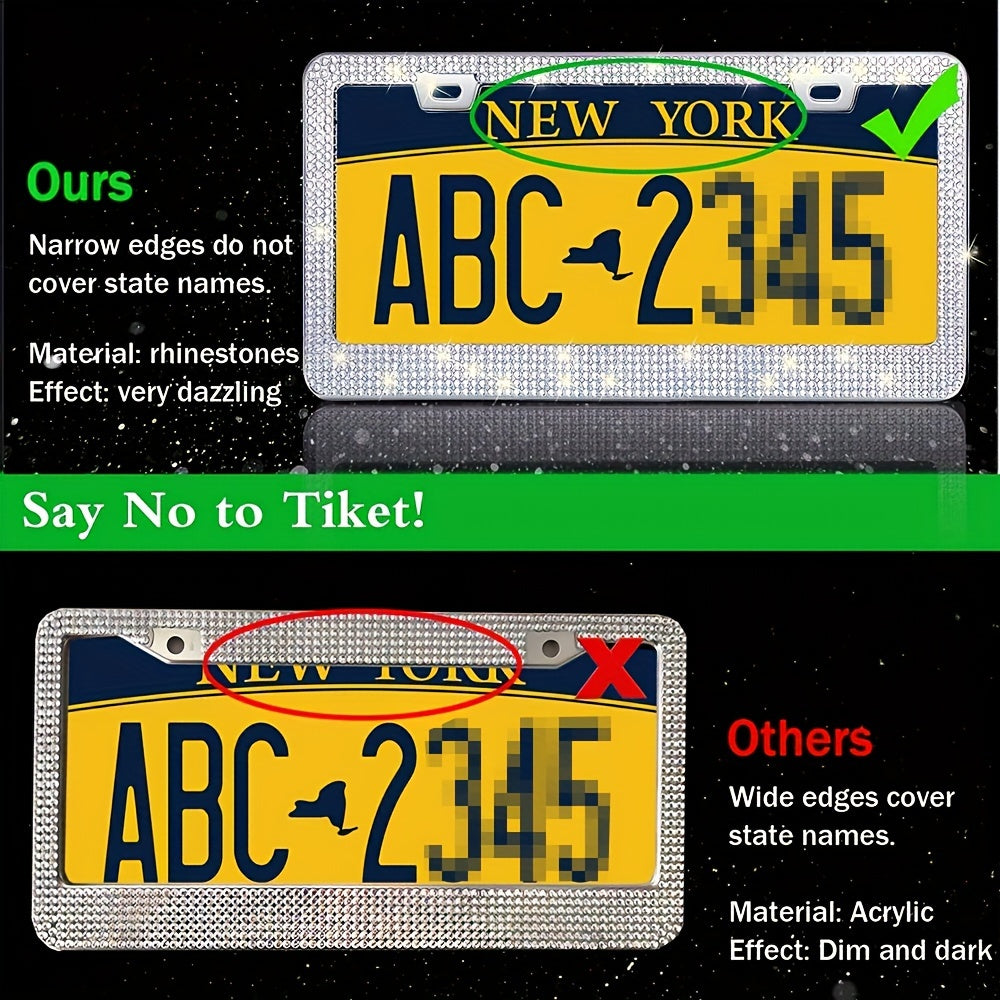 1 Pc Bling  License Plate Frames - Glass Rhinestone Car Tag Holder For Women,Metal Rhinestone Sparkly Car Plate Frame With Bolts,Bling Screws Caps