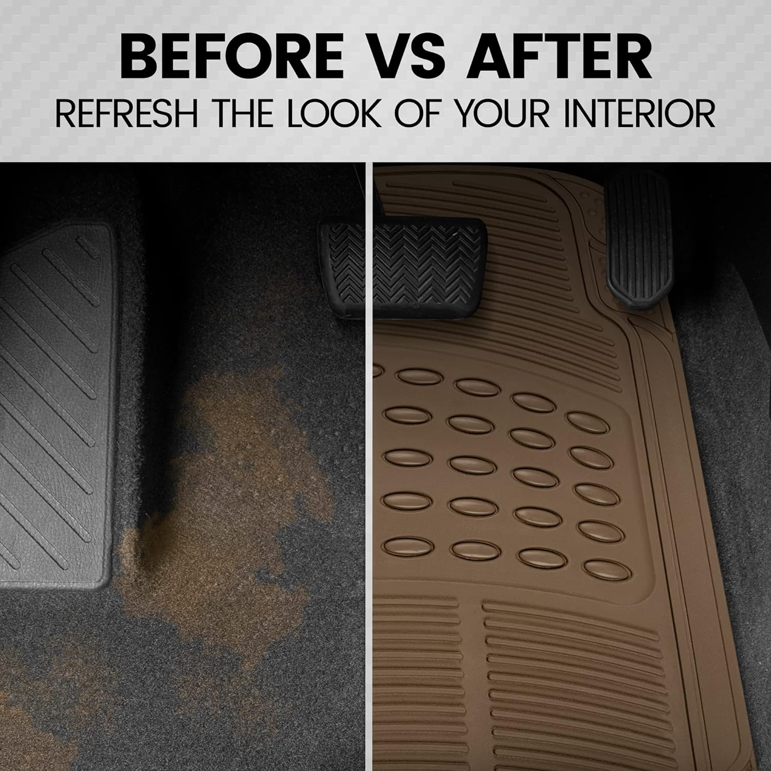 BDK ProLiner Floor Mats for Cars Trucks SUV, Beige 3-Piece Heavy Duty Car Mats with Universal Fit , All Weather Car Floor Liners