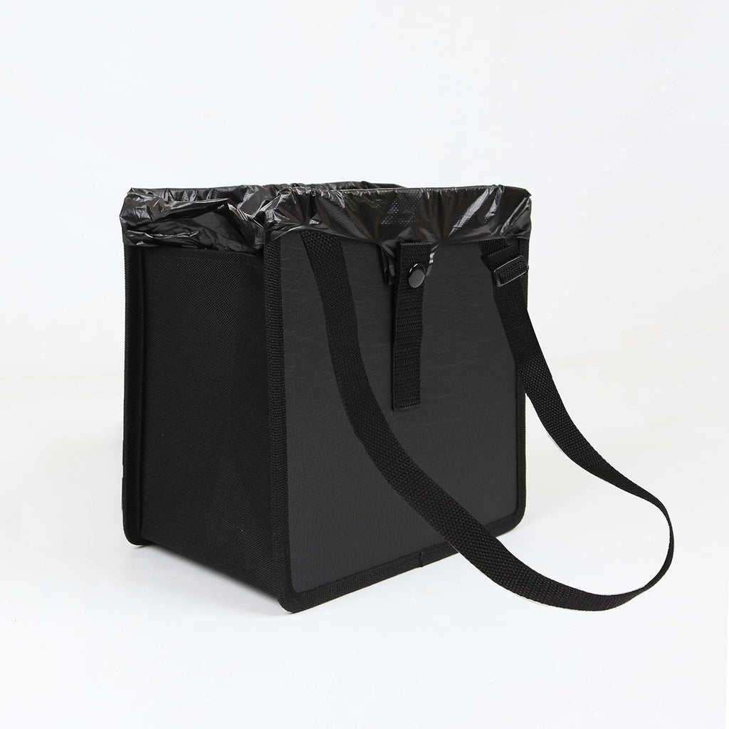KMMOTORS Car Trash Can, Leather Car Trash Bag Foldable Hanging, Car Trash bin, Cute car Gadgets, Car Garbage Container, Vegan Leather(Medium, Black)