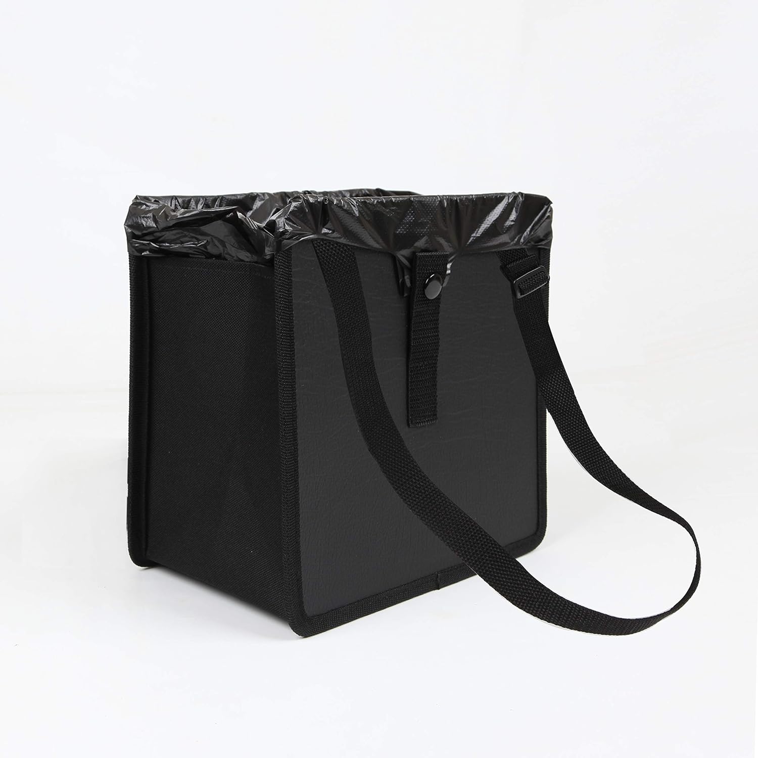 KMMOTORS Car Trash Can, Leather Car Trash Bag Foldable Hanging, Car Trash bin, Cute car Gadgets, Car Garbage Container, Vegan Leather(Medium, Black)