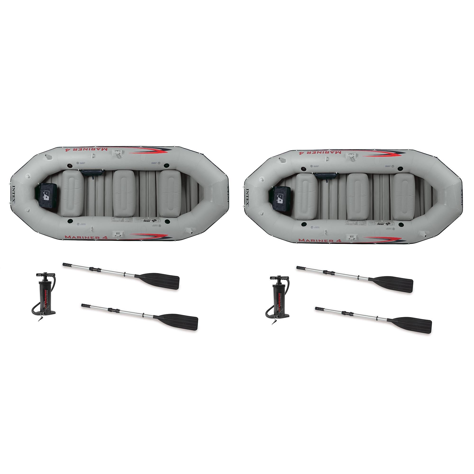 Mariner 4-Person Inflatable River Lake Dinghy Boat and Oars Set (2 Pack)