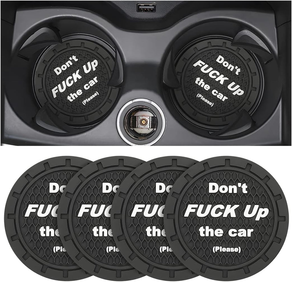 8sanlione Car Cup Coaster, 4Pcs 2.75 Inch Auto Cup Holder Insert Coasters, Non-Slip Waterproof Embedded Drink Mat, Automotive Interior Accessories for Men and Women (A Black/4PCS)