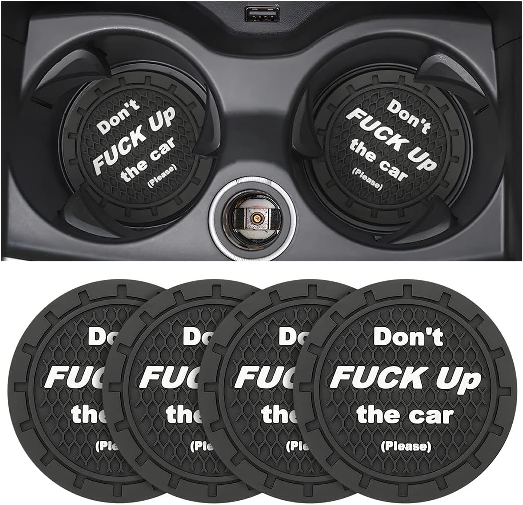 8sanlione Car Cup Coaster, 4Pcs 2.75 Inch Auto Cup Holder Insert Coasters, Non-Slip Waterproof Embedded Drink Mat, Automotive Interior Accessories for Men and Women (A Black/4PCS)