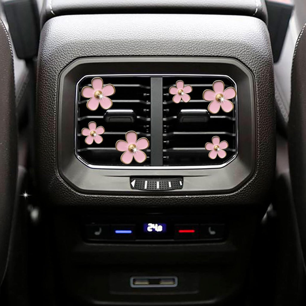 6 Pcs Daisy Air Vent Clips, Cute Flower Air Conditioning Outlet Clip Car Air Fresheners Vent Clips Car Interior Decor Charm Car Decoration Cute Car Accessories for Women Girls + Mask Hook(Pink)