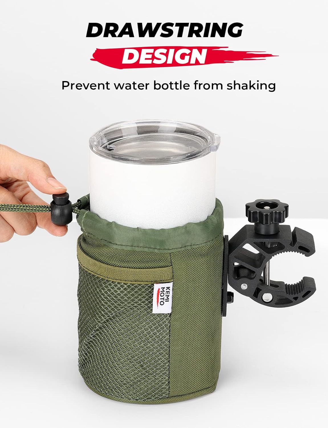 kemimoto Scooter Cup Holder, Oxford Fabric Motorcycle Drink Holder with 0.6"-1.5" Alligator Clamp, Universal Water Bottle Holder for Motorcycle, ATV, Scooter, Boat, Kayak, Bike, Walker, Army Green