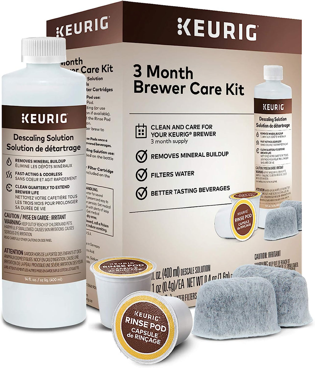 Keurig K-Mini Single Serve K-Cup Pod Coffee Maker, Poppy Red &amp; 3-Month Brewer Maintenance Kit Includes Descaling Solution, Water Filter Cartridges &amp; Rinse Pods, 7 Count