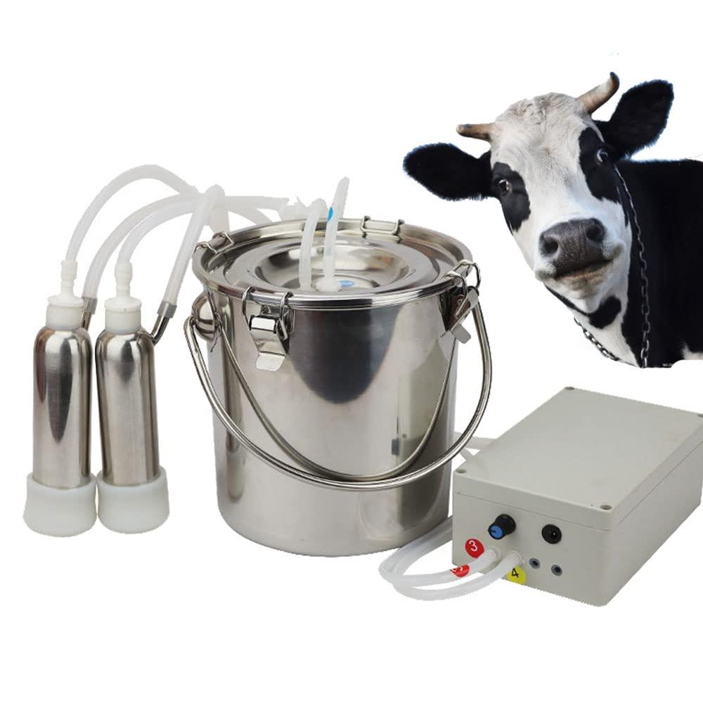 5L Electric MilMachine for Cow, Pulsation Vacuum Pump Electric Milker with 2 Teat Cups and  Steel Bucket (Cow)