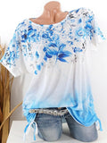 Round Neck Floral Print Short Sleeve T-shirt