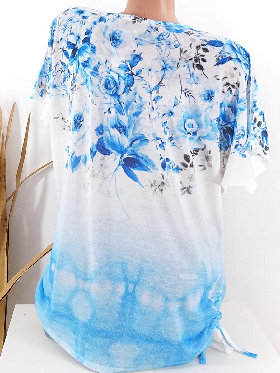 Round Neck Floral Print Short Sleeve T-shirt
