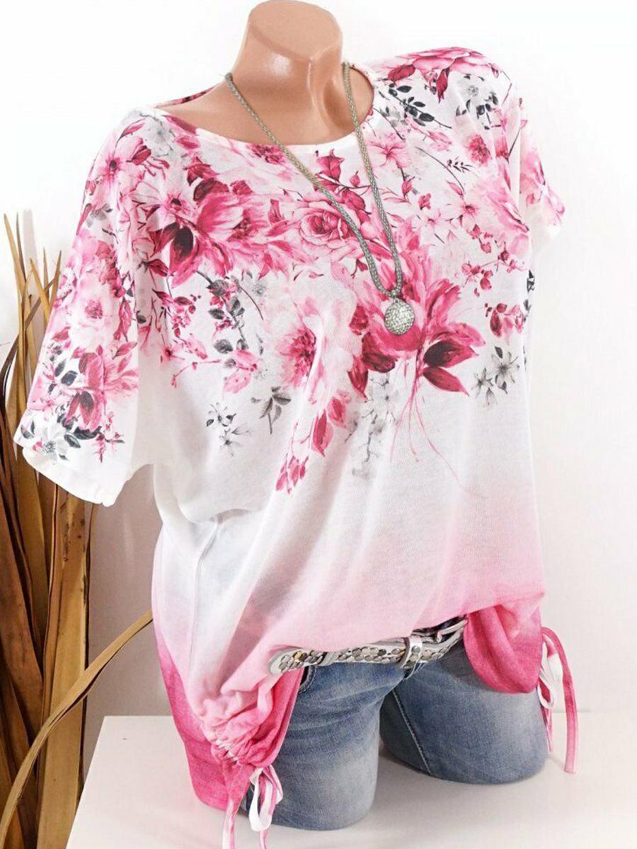 Round Neck Floral Print Short Sleeve T-shirt