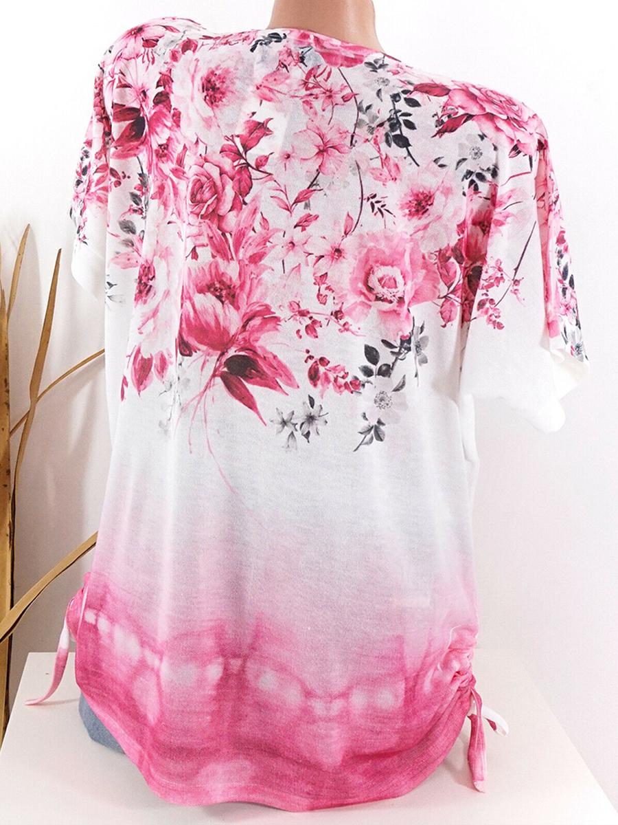 Round Neck Floral Print Short Sleeve T-shirt