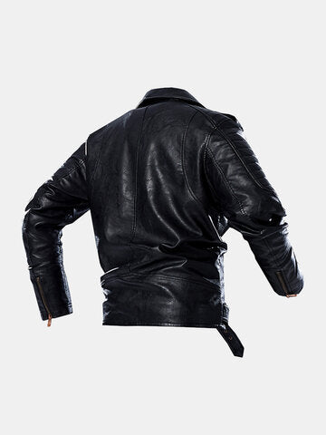 mens vintage zipper up button designer belted pocket leather jackets