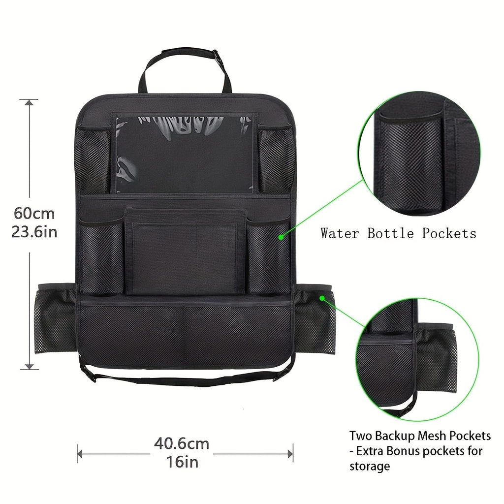 Car Seat Back StoraBag, Waterproof Durable Car Seat Organizer With Clear Screen Tablet Holder, 12 StoraPockets Seat Back Protectors