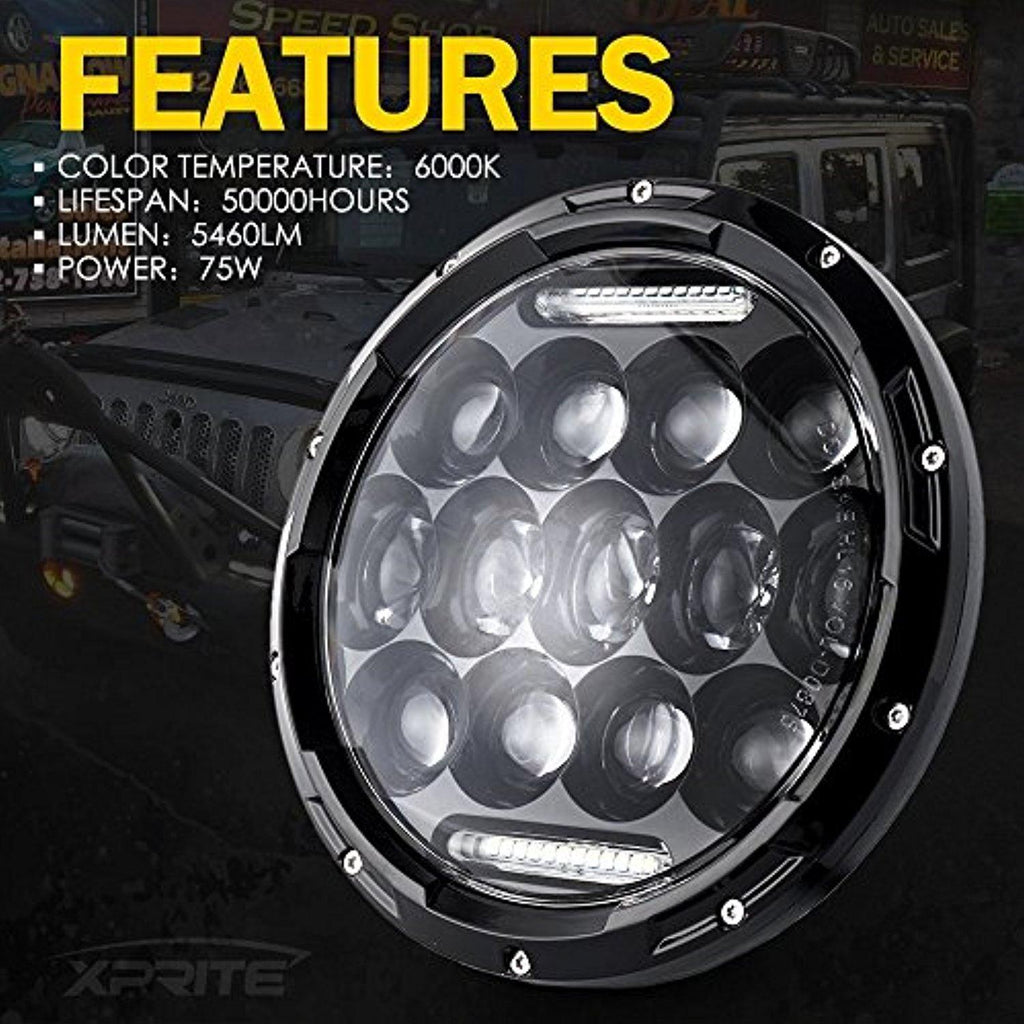 GMC G1500 G2500 G3500 1980-1987 7 Inch Round Cree LED Headlights White 75W 9000 Lumens Hi/Lo Beam with DRL