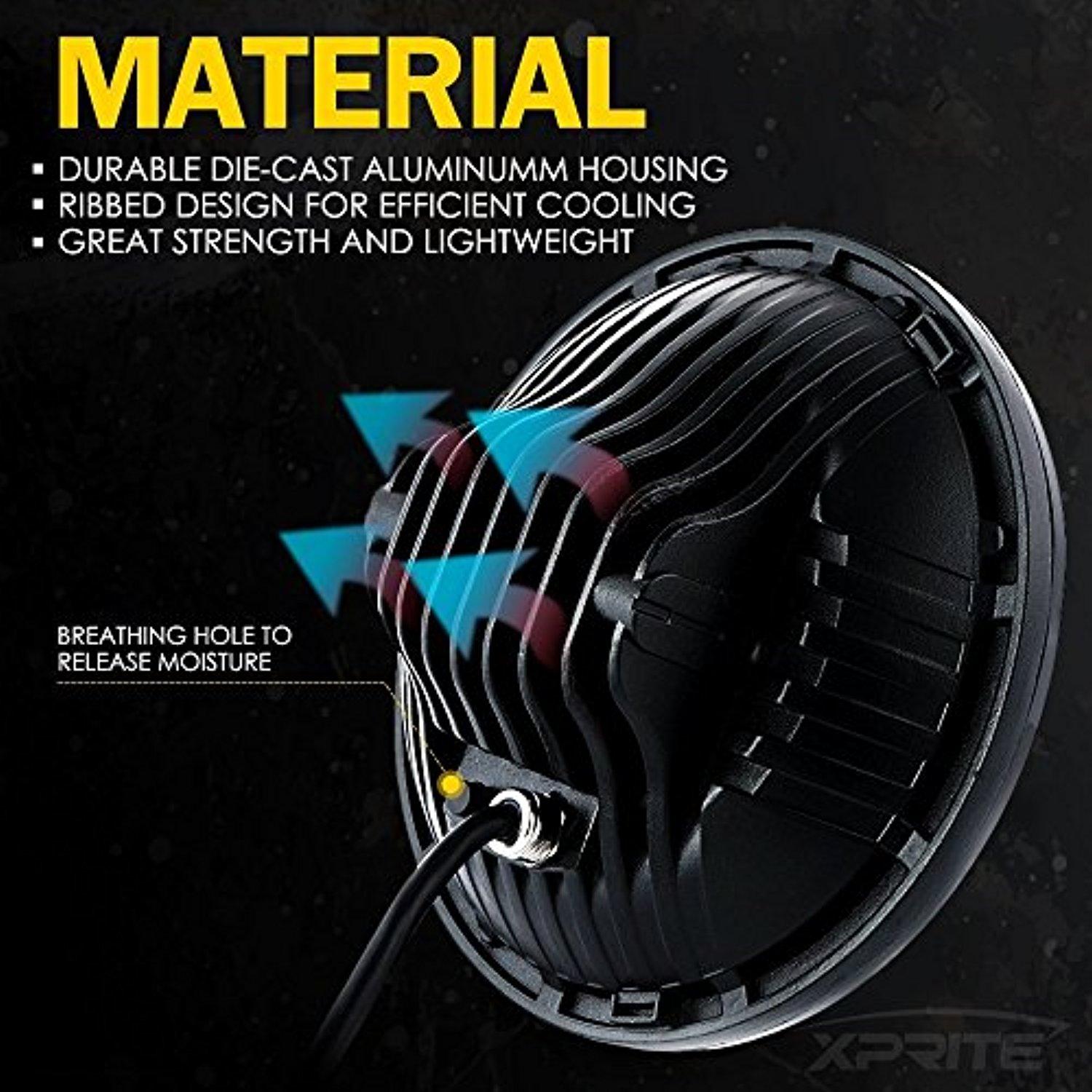 Ferrari 328 GTS 1986, 1987, 1988, 1989 7 Inch Round Cree LED Headlights White 75W 9000 Lumens Hi/Lo Beam with DRL