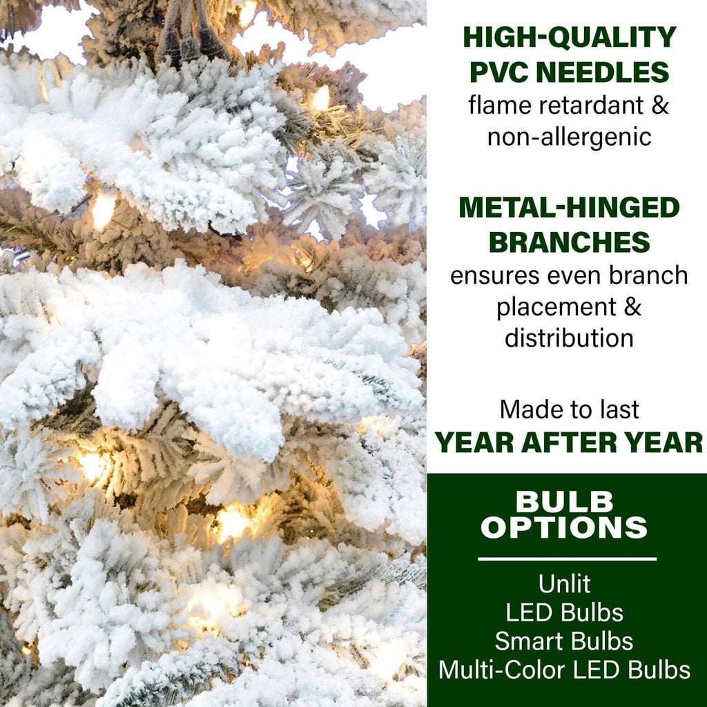 Fraser Hill Farm Clear Prelit LED White Flocked Pine Christmas Tree, 12'