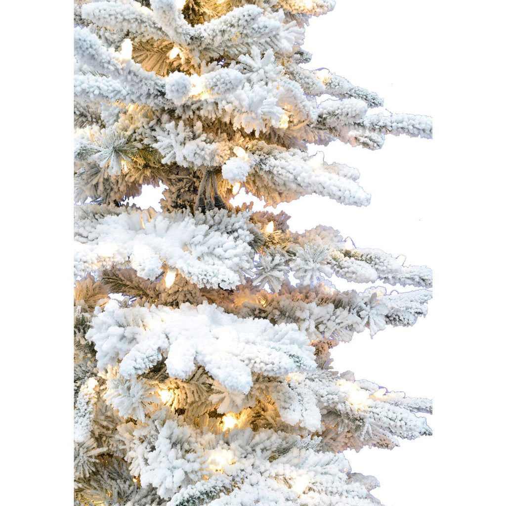 Fraser Hill Farm Clear Prelit LED White Flocked Pine Christmas Tree, 12'