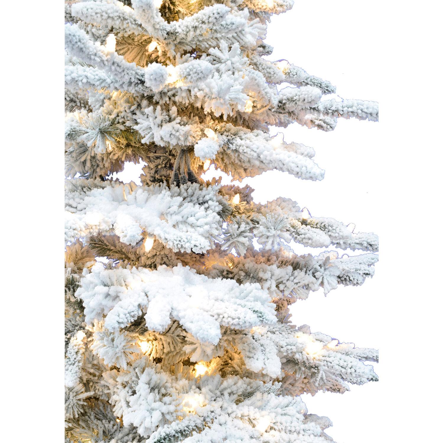 Fraser Hill Farm Clear Prelit LED White Flocked Pine Christmas Tree, 12'