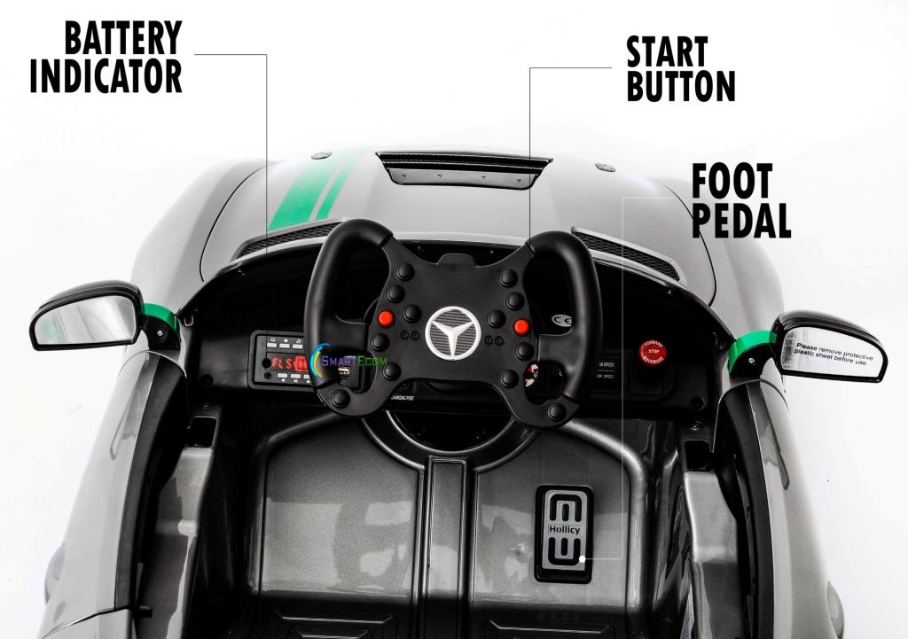 12V Mercedes GT4 Sport Ride on power electric car For Kids with Remote Control LED lights Opening doors MP3 - Silver