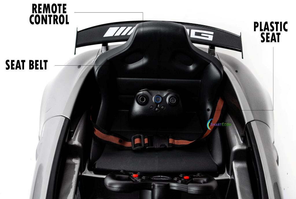 12V Mercedes GT4 Sport Ride on power electric car For Kids with Remote Control LED lights Opening doors MP3 - Silver