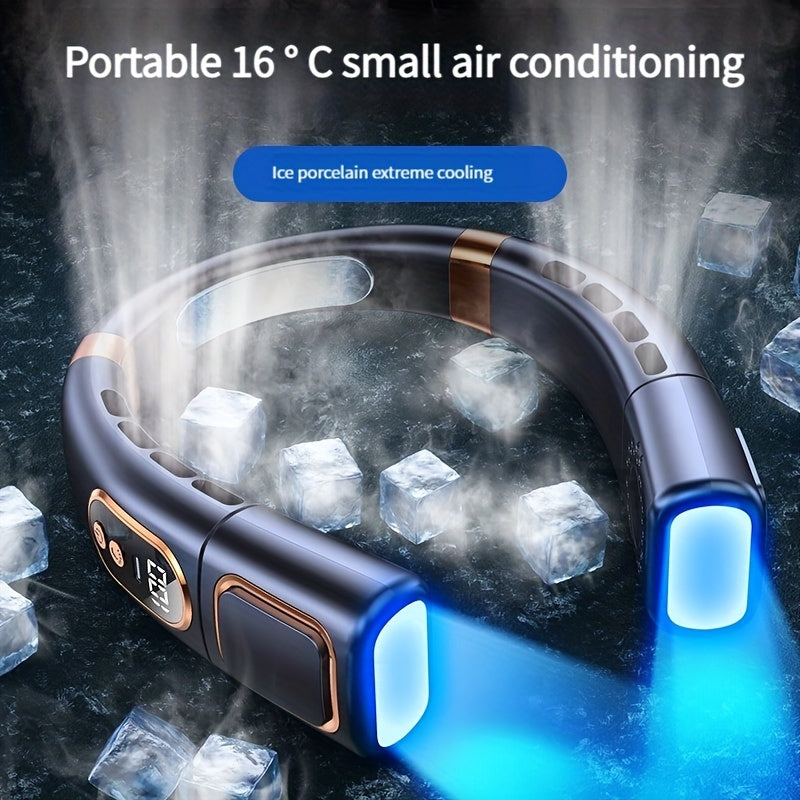 Portable Hanging Neck Fan USB Handheld Silent Small Electric Fan Multi-functional Leafless Mini With Lighting LED Digital Display