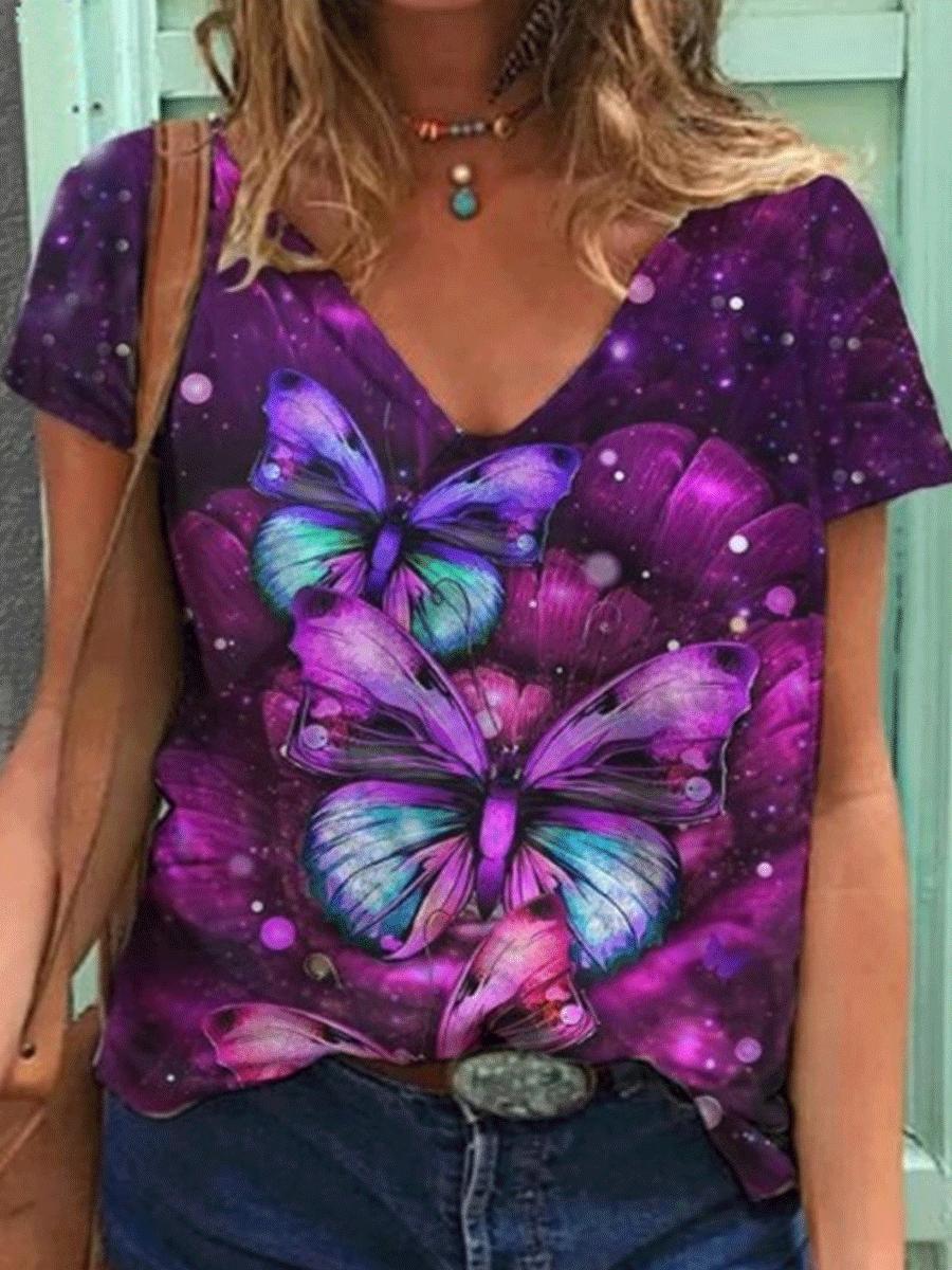 Floral Digital Print Fashion Short-sleeved T-shirt