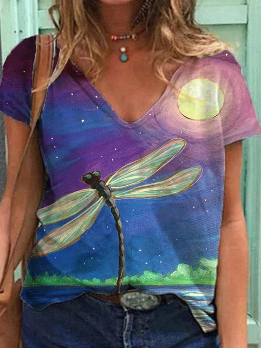 Floral Digital Print Fashion Short-sleeved T-shirt