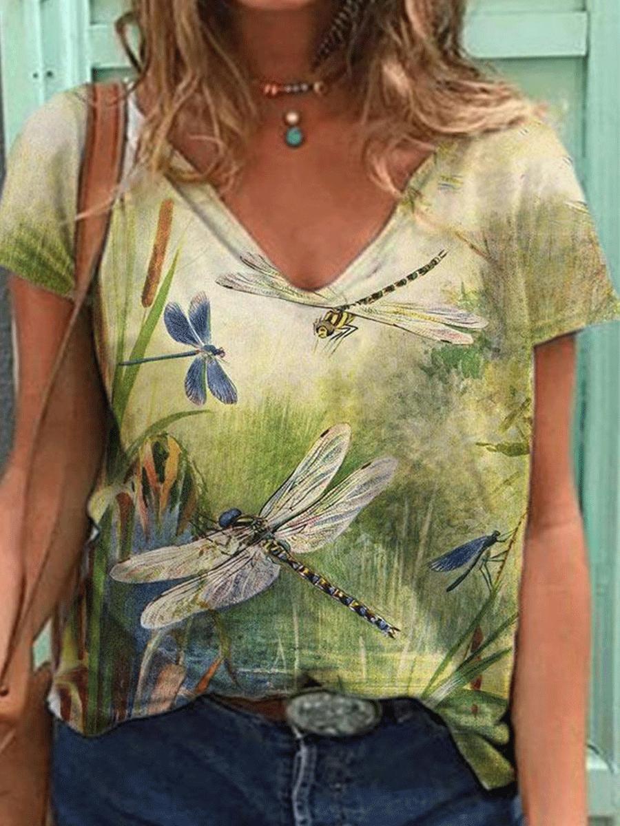 Floral Digital Print Fashion Short-sleeved T-shirt